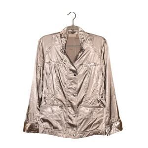 CHICO'S $109 Silver Satin Zip Front Utility Jacket Snap Placket Chico's 1 / US M